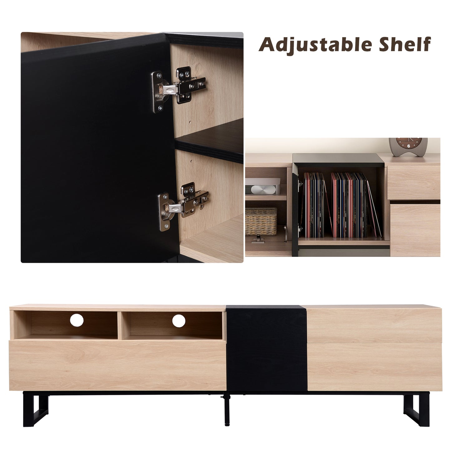 Modern TV Stand for 80'' TV with Double Storage Space, Media Console Table, Entertainment Center with Drop Down Door