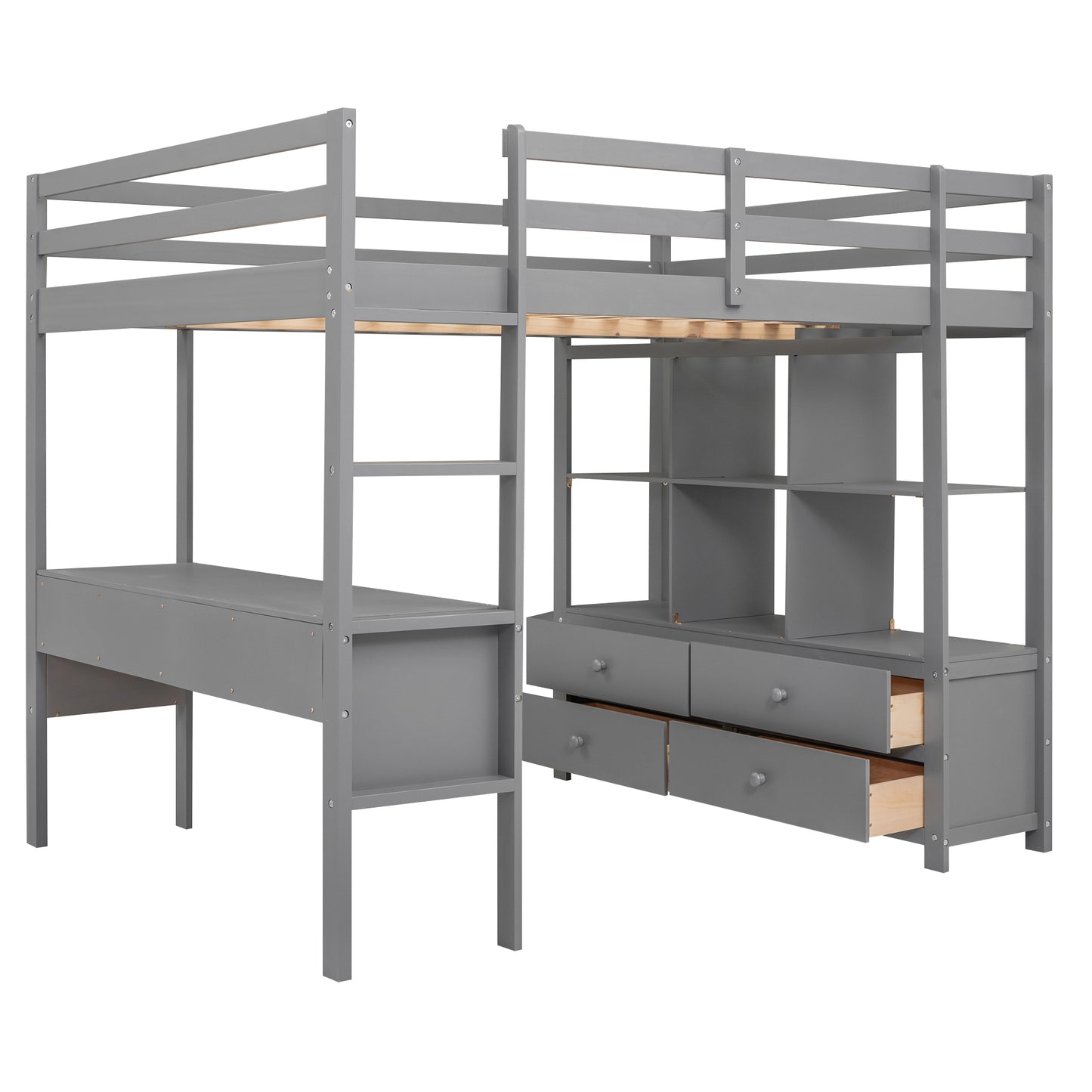 140 x 200 cm Children's Bunk Bed with Desk, Bookshelves and Drawers, Single Bed