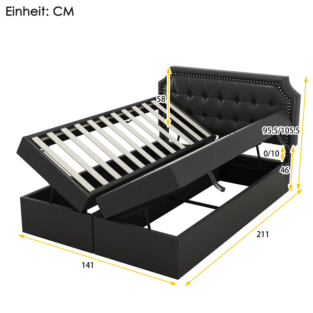 140x200 cm Upholstered Double Bed with Hydraulic Lift-Up Storage