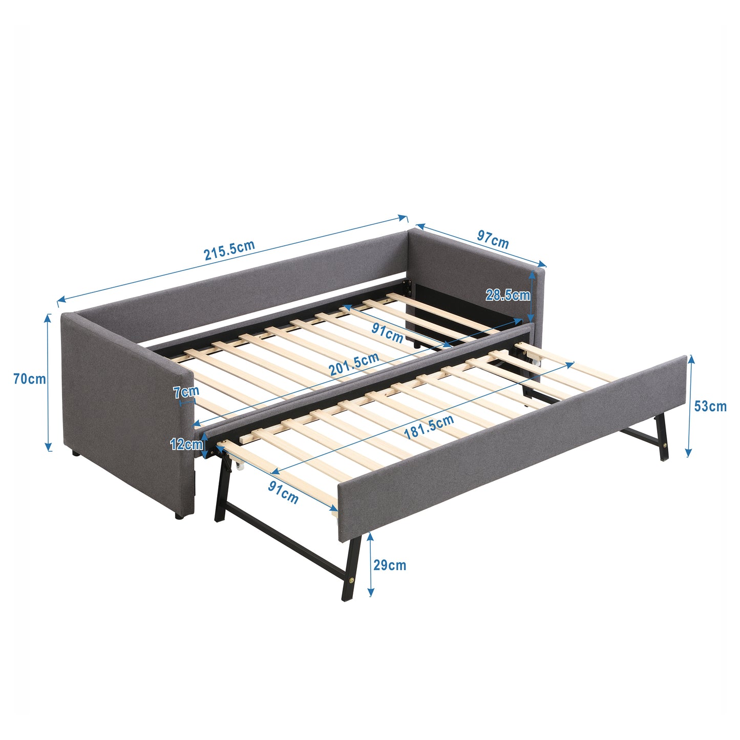 90x200 cm Upholstered Sofa Bed with Pull-Out Trundle Bed