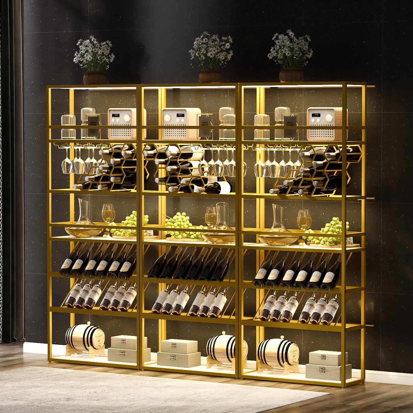 LED Tall Wine Rack/Bar Cabinet with Glass