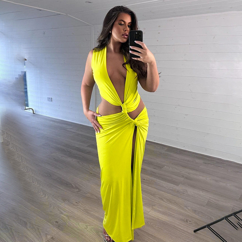 Thigh-High Slit Cutout Maxi Dress