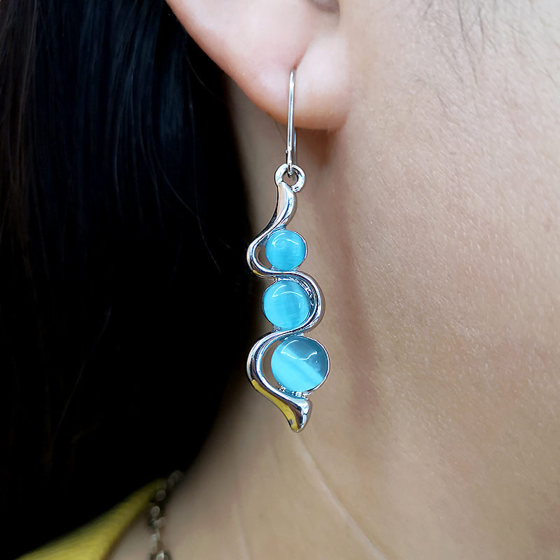 Blue Moonstone Earrings with Resin Stone Beads