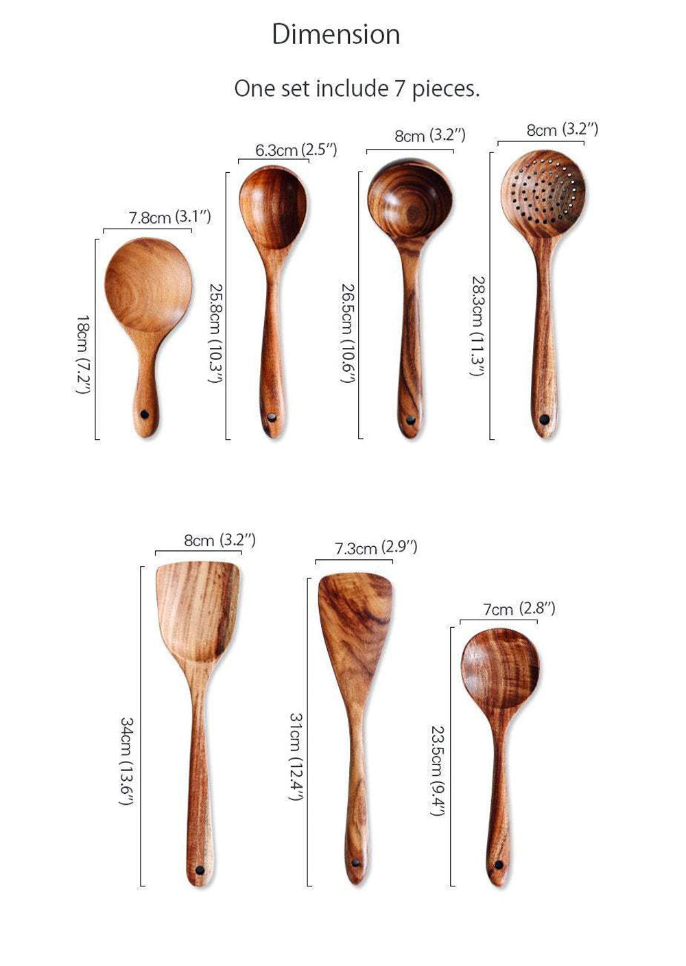 7-Piece Handmade Teak Wood Kitchen Utensil Set