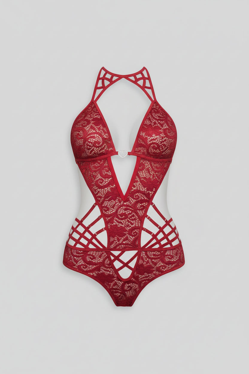 Red Brulee Strappy Halter Teddy