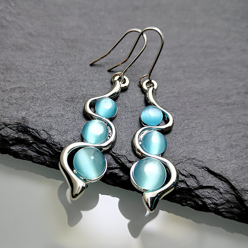 Blue Moonstone Earrings with Resin Stone Beads