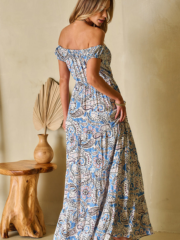 Boho Paisley Print Off-Shoulder Maxi Dress