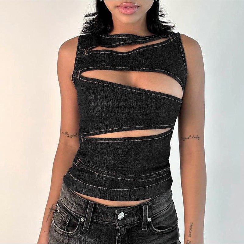 Denim Cut-Out Tank Top