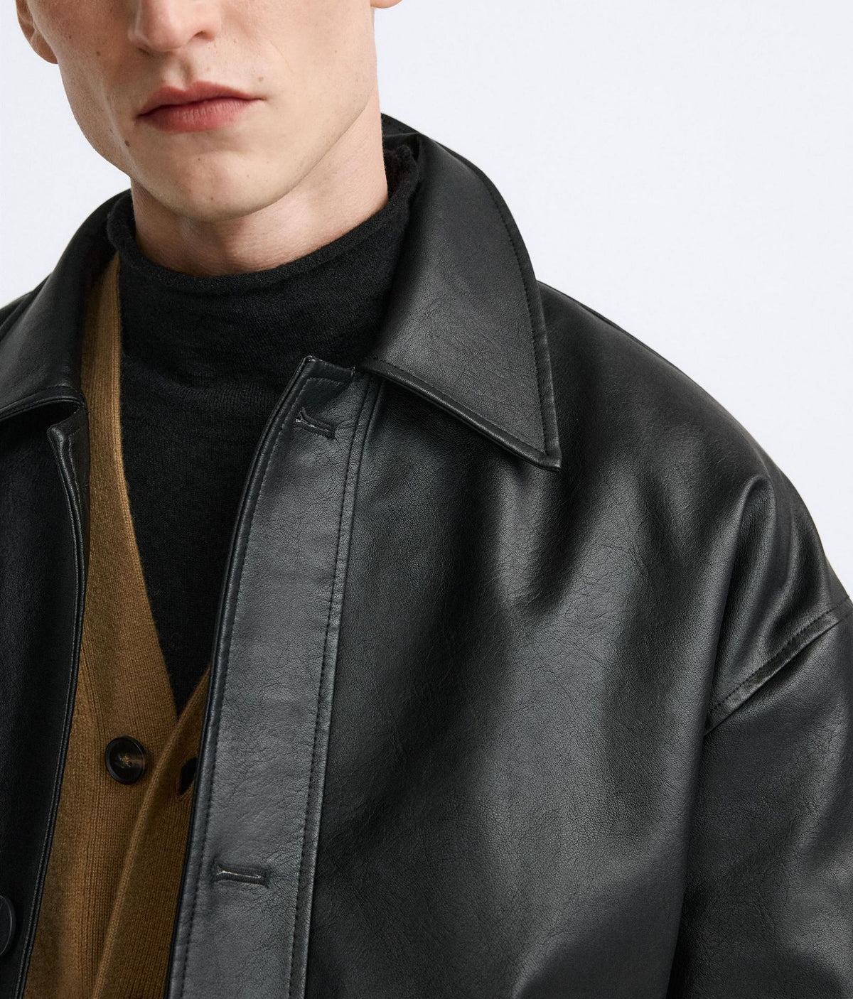 Men's Faux Leather Boxy Jacket – Black