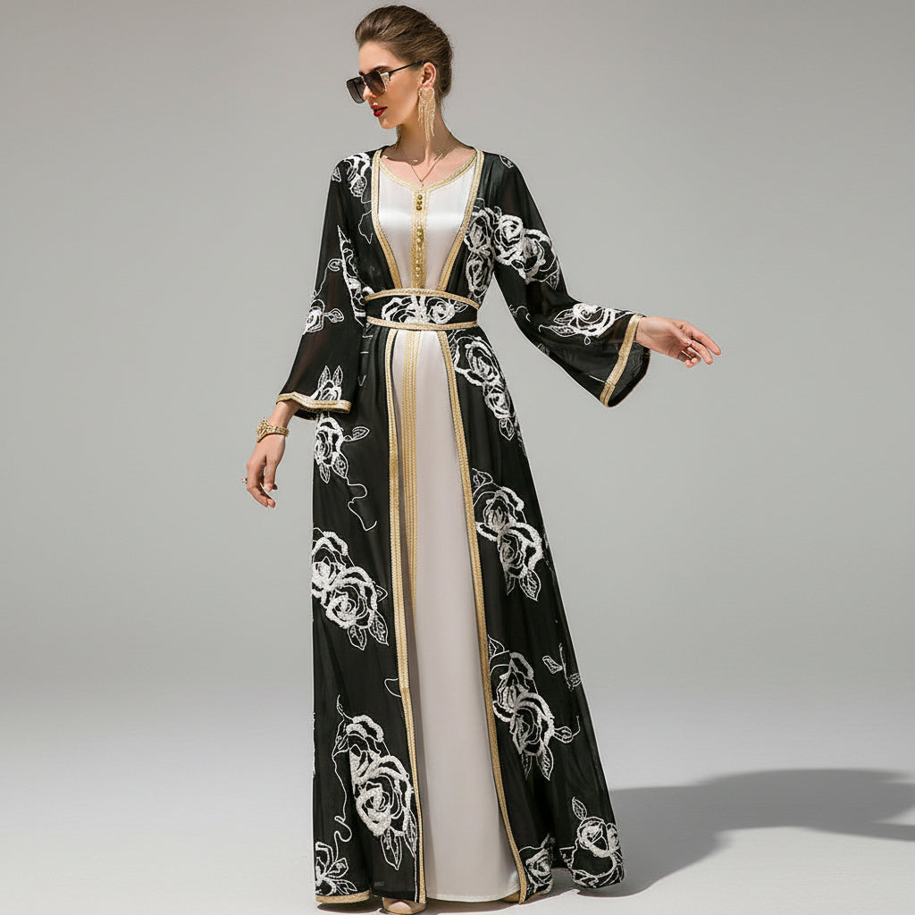 2-Piece Floral Embroidered Abaya
