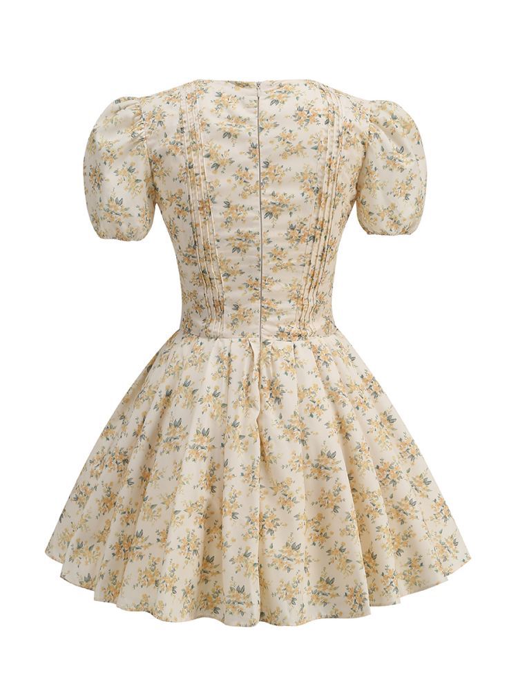 Puff Sleeve Floral Print Mini Dress