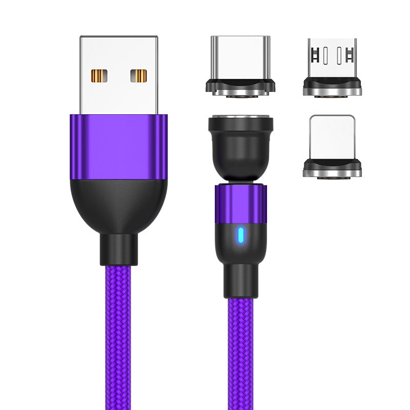 3-in-1 Rotate Magnetic Fast Charging Cable with Suction Heads, Mico USB, Type-C, IOS