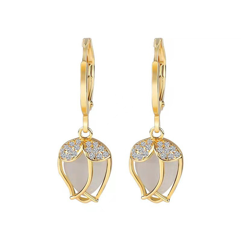 Opal Tulip Huggie Earrings