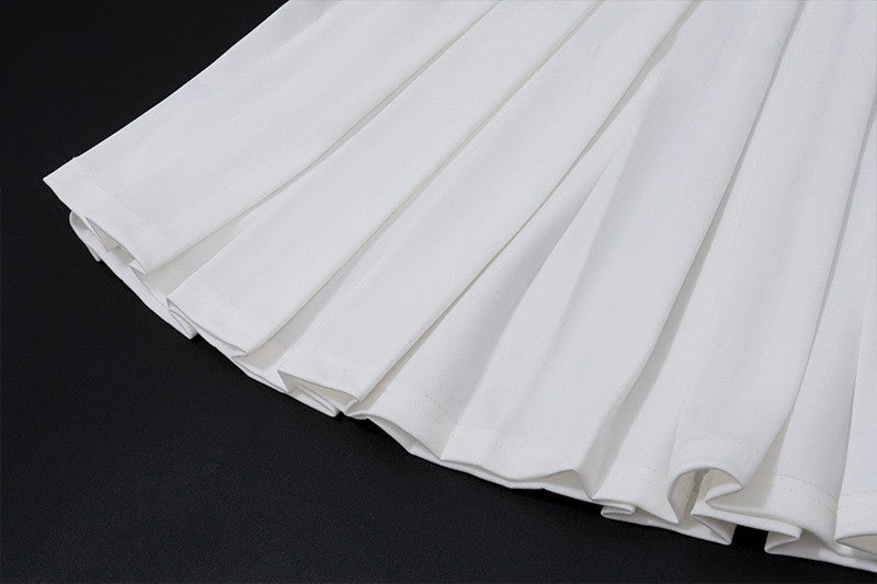 Two-Piece Deep V Vest with Pleated Mini Skirt