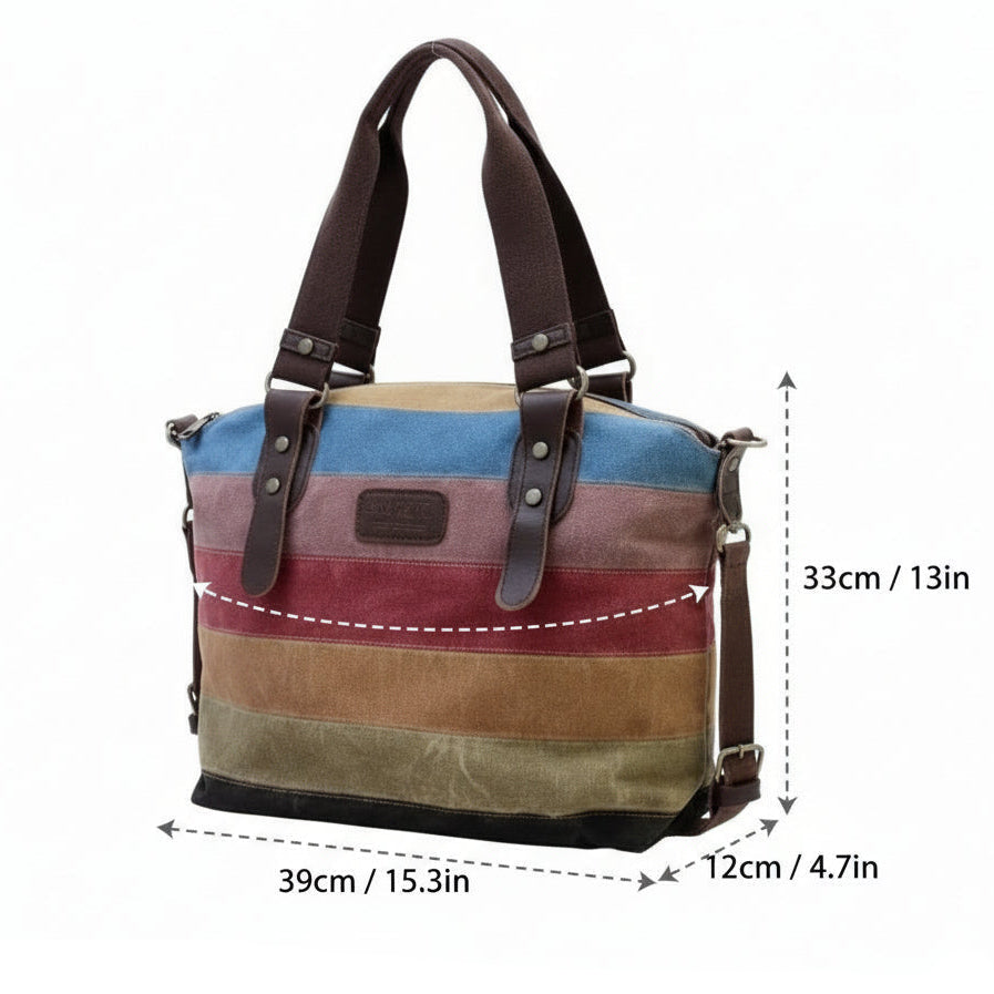 Multi-Color Striped Canvas Shoulder Bag
