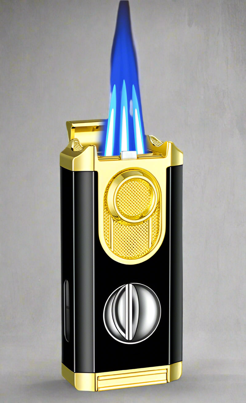 3-in-1 Cigar Lighter, Wind Resistant Jet Flame with Built-in V-cut Cigar cutter