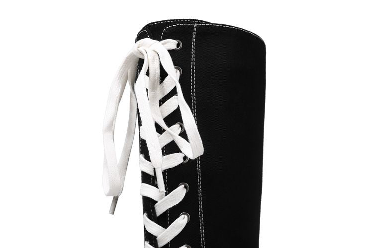 Platform Stiletto Knee-High Canvas Boots