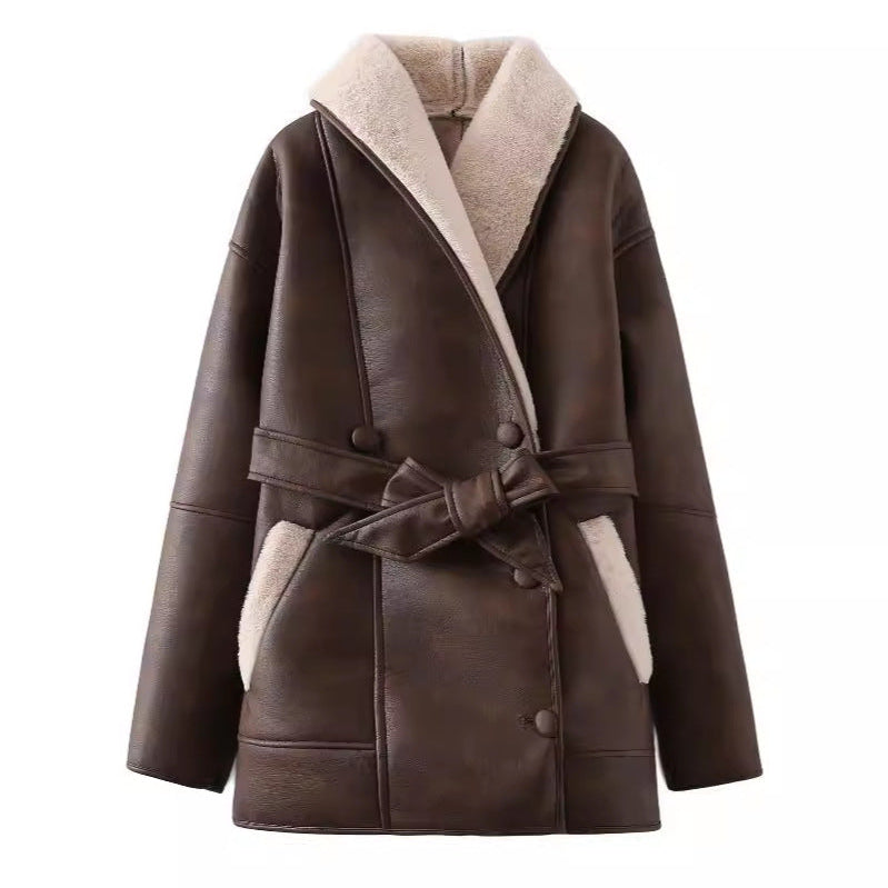 Faux Leather Shearling Coat