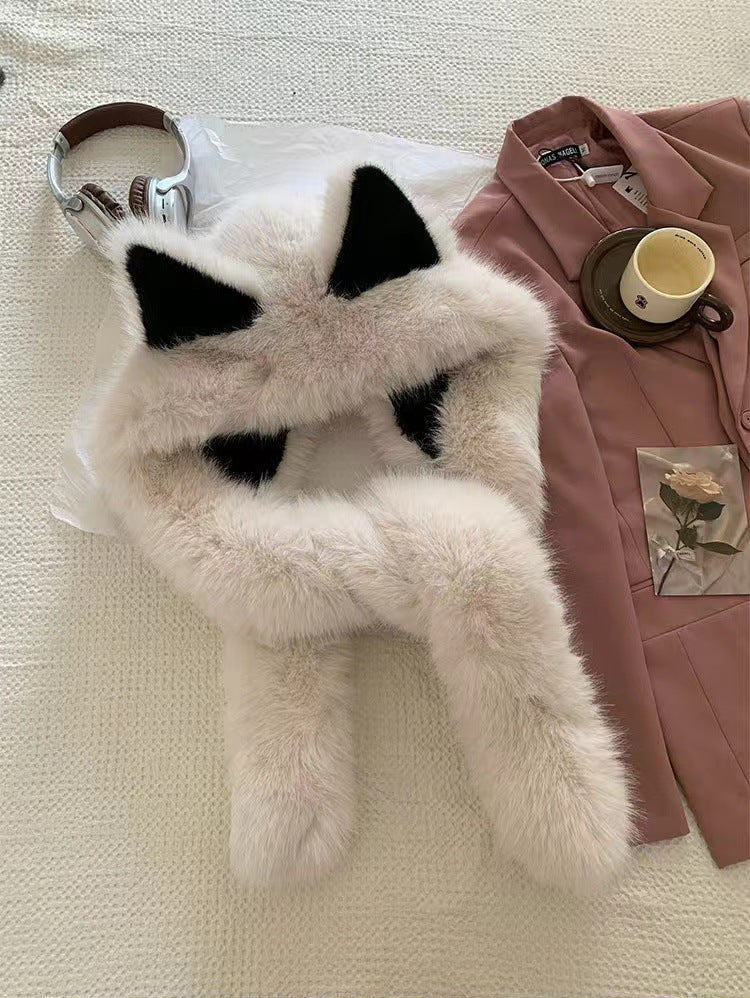 Cat Ear Fluffy Hooded Scarf