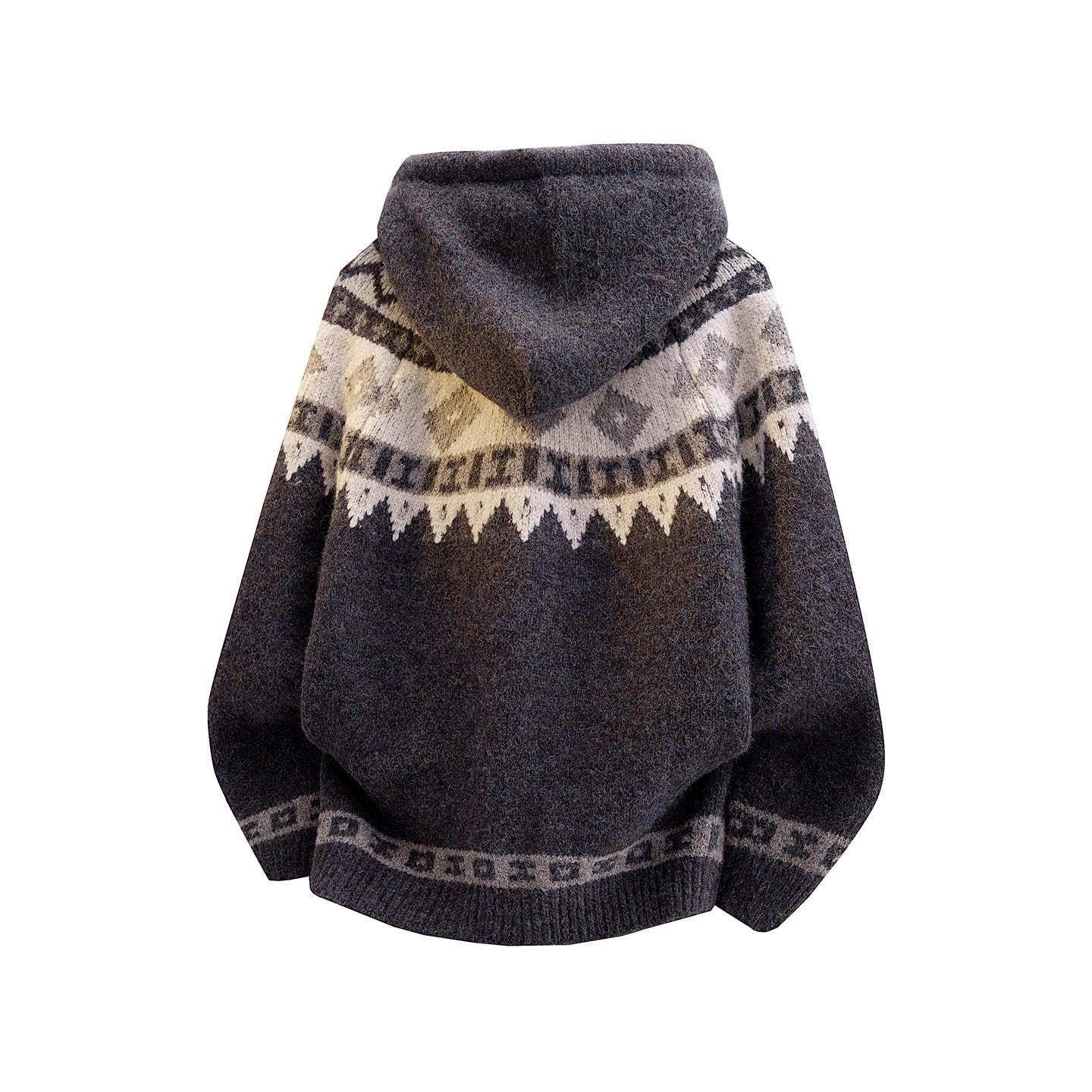Fair Isle Knit Hooded Cardigan