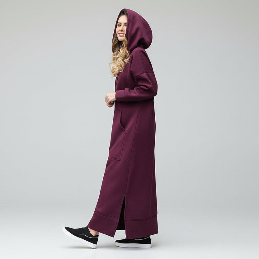 Side-Slit Maxi Hoodie Dress