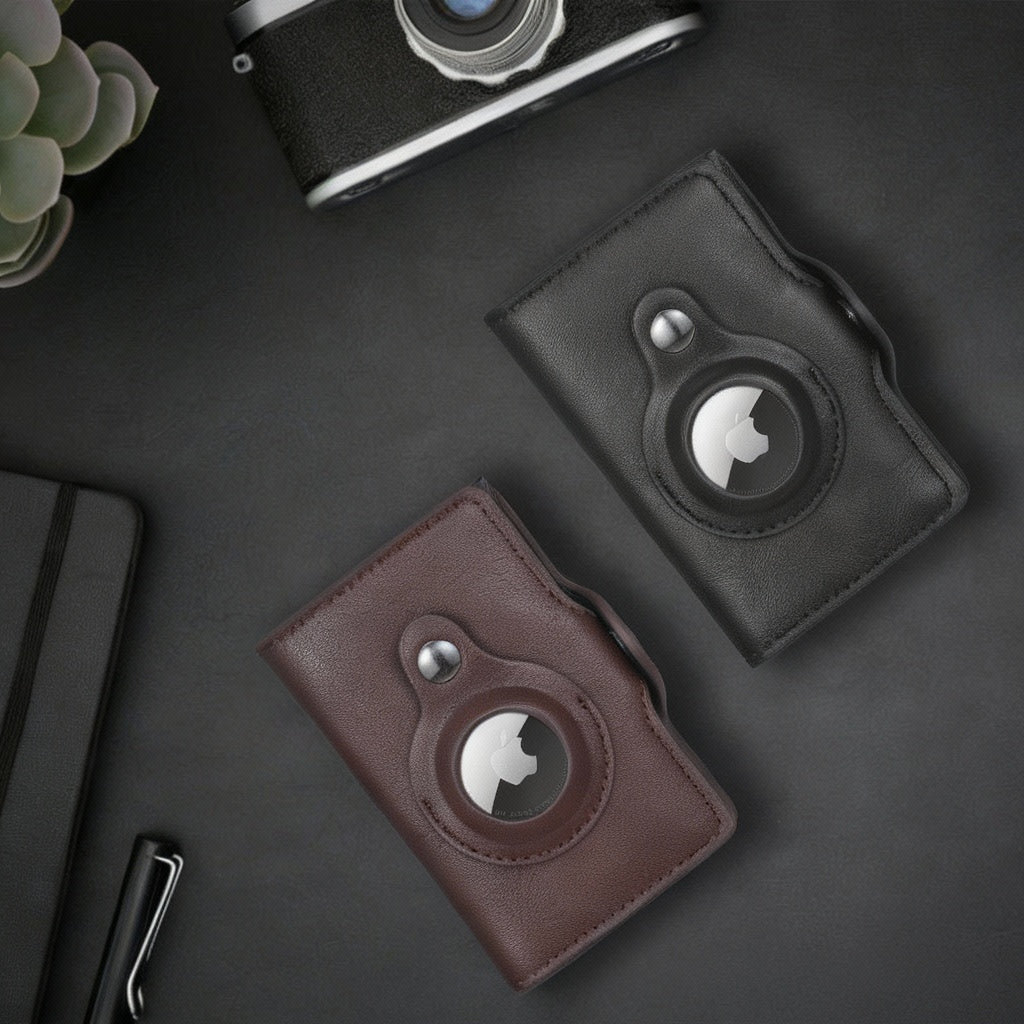 Leather Pop-Up Wallet with Apple AirTag Holder and RFID Anti-Theft