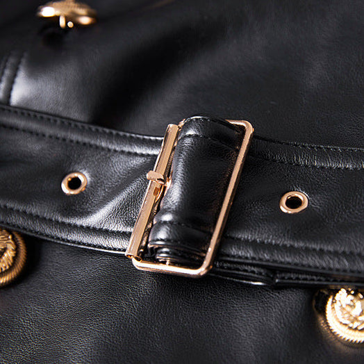 Belted Faux Leather Trench Coat