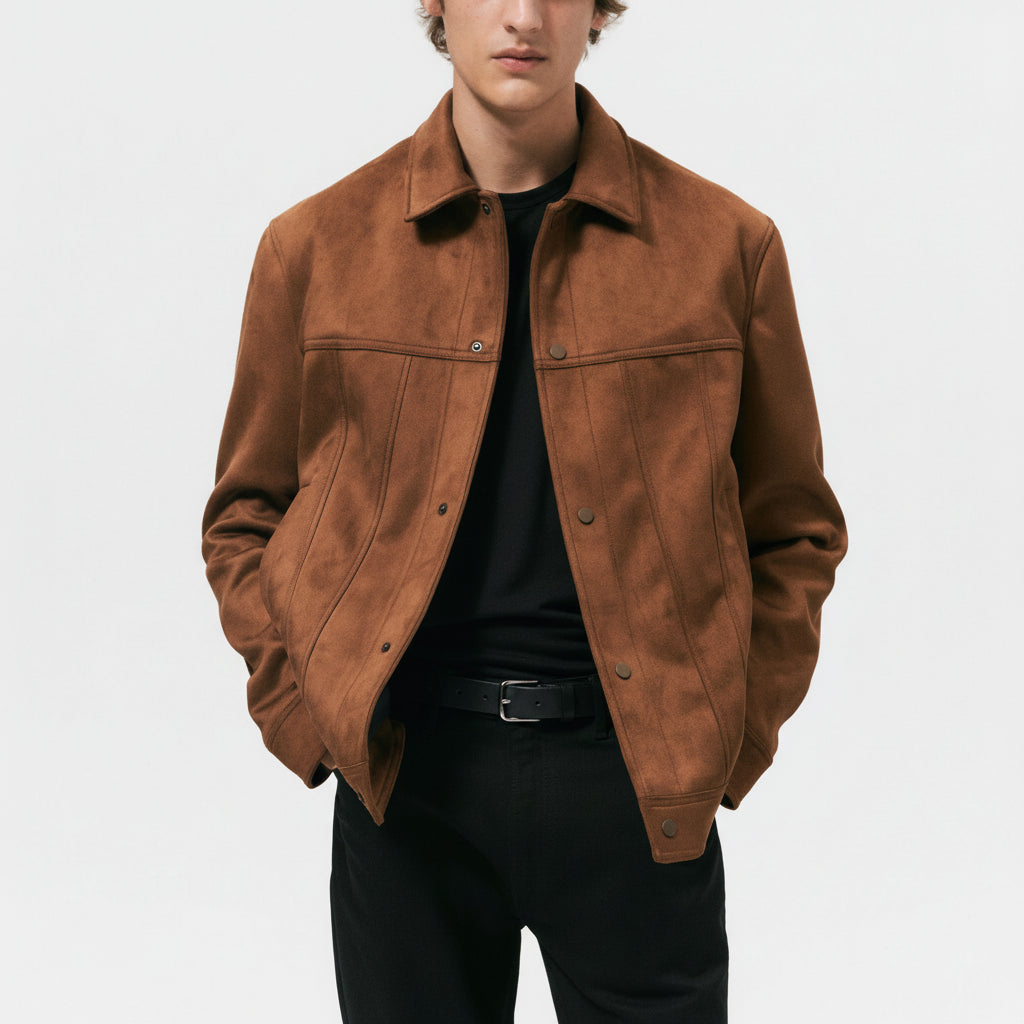 Men's Loose Fit Suede Leather Jacket
