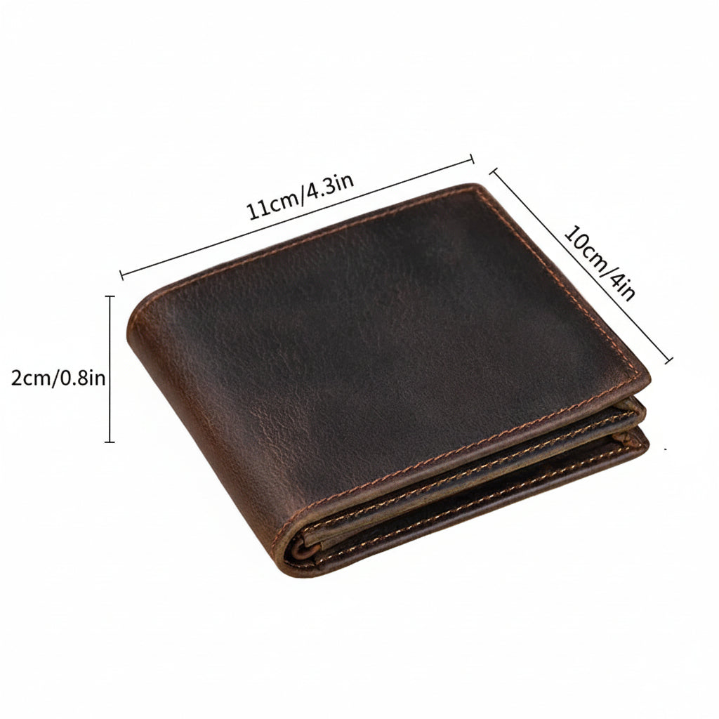 Men's Genuine Cowhide Leather Bi-Fold Wallet