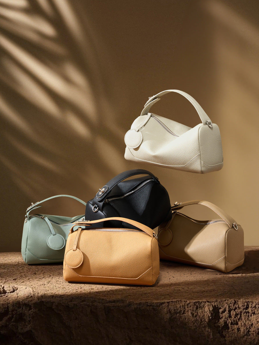 Genuine Cowhide Leather Boston Bag with Crossbody/Shoulder strap