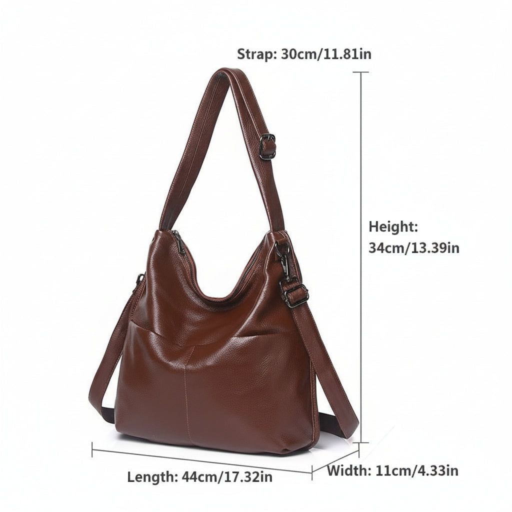 Oversized Hobo Shoulder Bag in Genuine Cowhide Leather