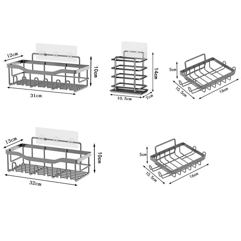 5-Piece Set Stainless Steele Adhesive Shower Basket, Bathroom/Kitchen Organizer, Up to 40 lbs / 18 kg Capacity