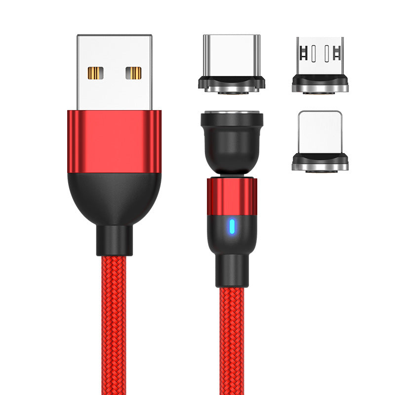 3-in-1 Ultra-Fast 540° Rotating Magnetic Charging Cable for Type-C, Micro-USB, and Lightning