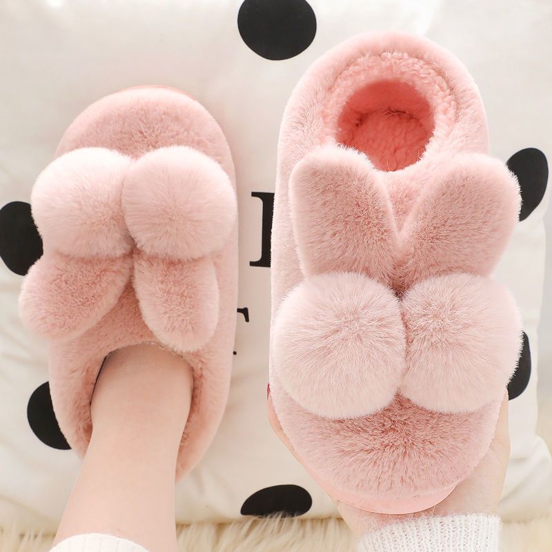 Cotton Rabbit Ear Plush Slippers for Women