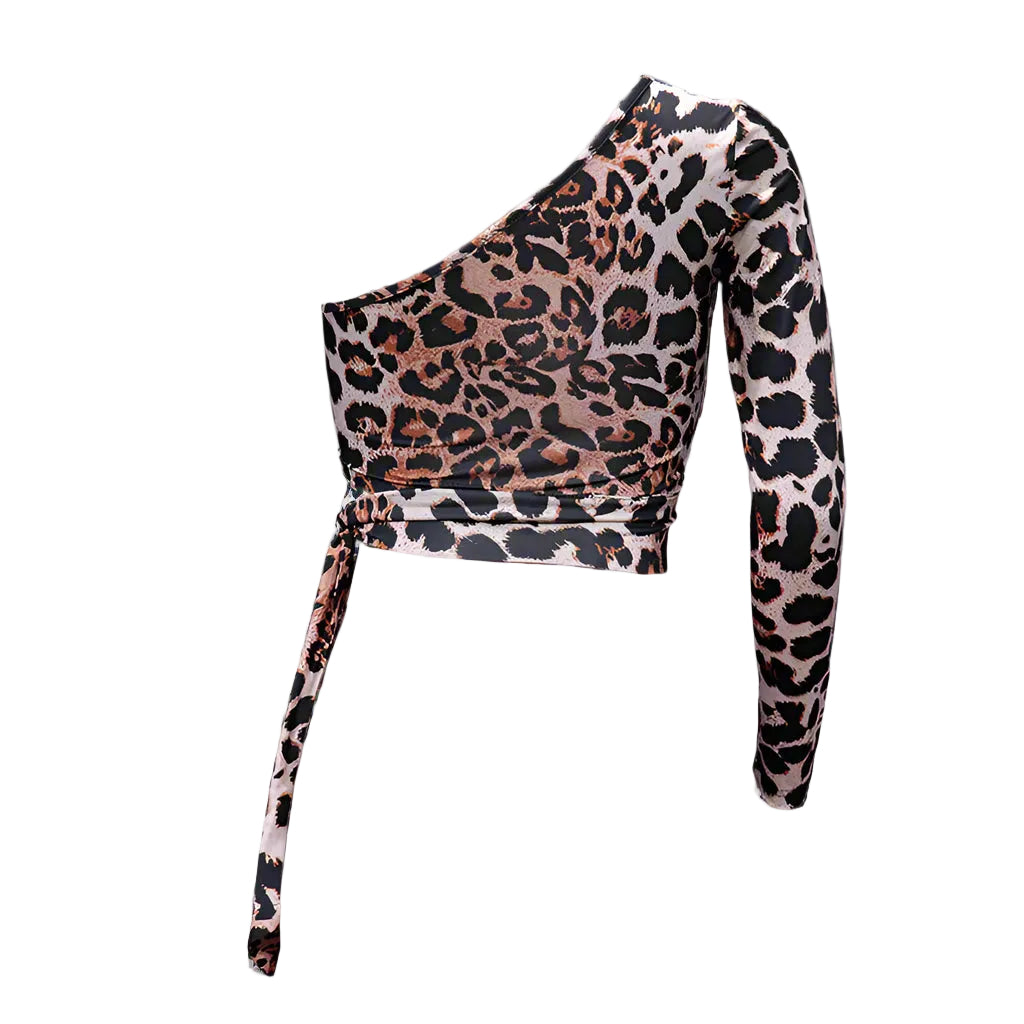 Leopard One-Shoulder Cutout Top