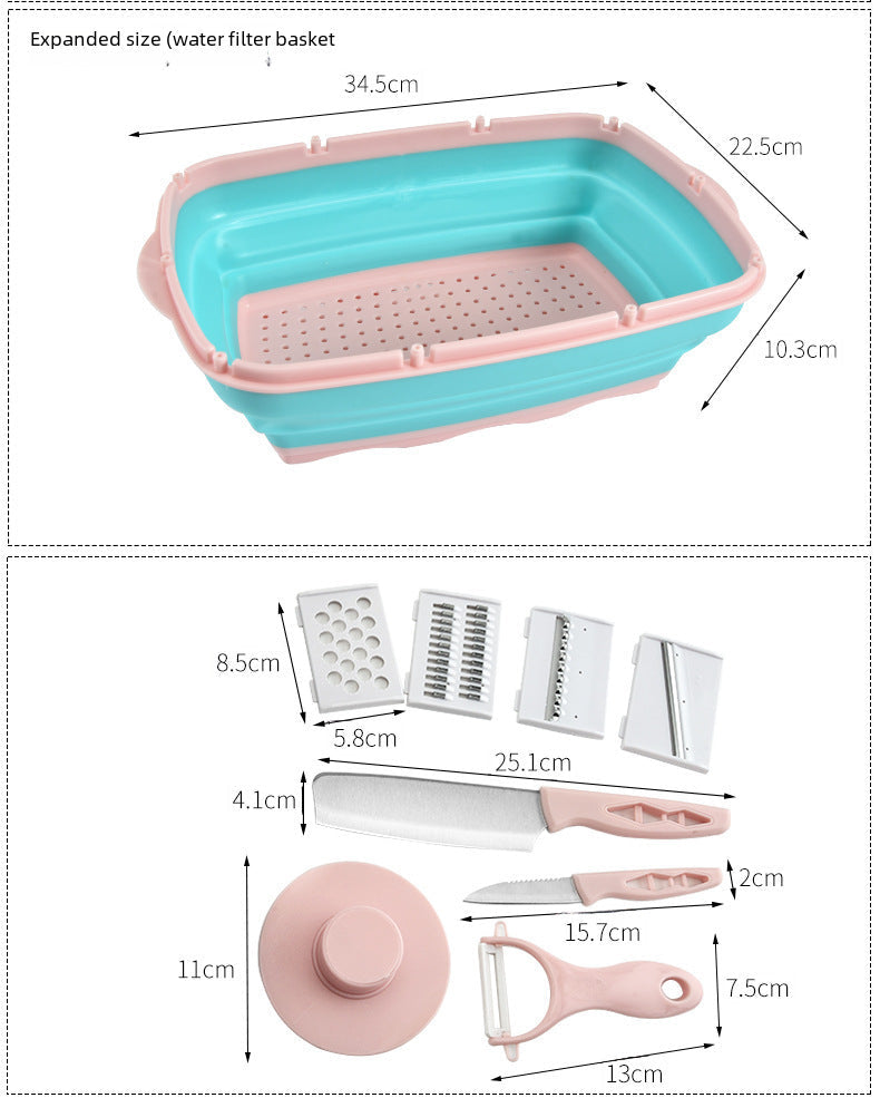 Multifunctional Vegetable Slicer/Grater with Cutting Board, Drain Basket & Storage Box