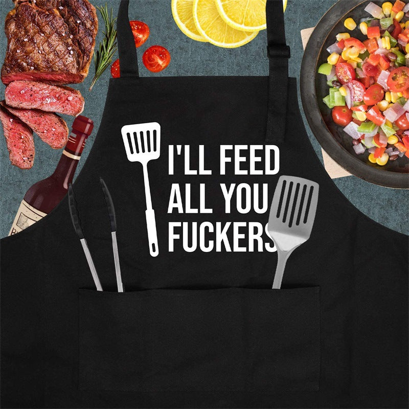 BBQ & Kitchen Multi-Pocket Graphic Apron with Adjustable Neck Strap – Water Resistant