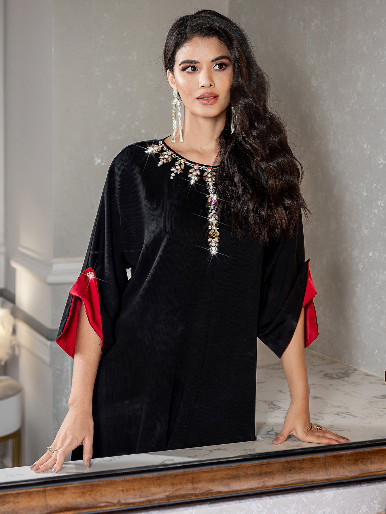 Elegant Embroidered Kaftan Maxi Dress