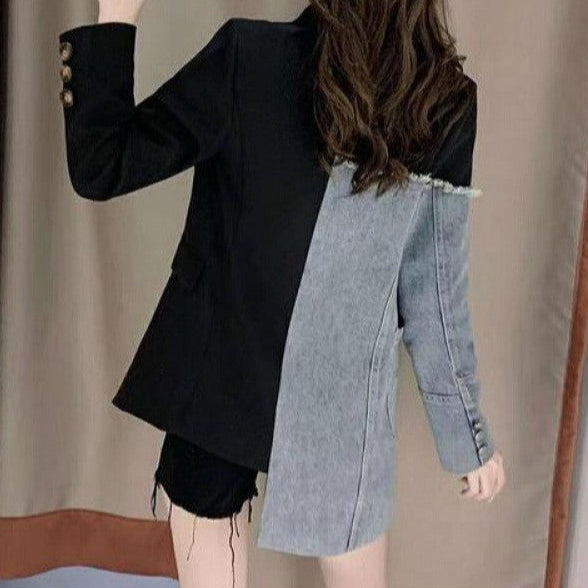 Irregular Denim Patchwork Blazer