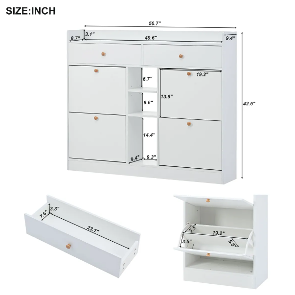 Modern Multifunction Shoe Cabinet with 4 Flip Drawers