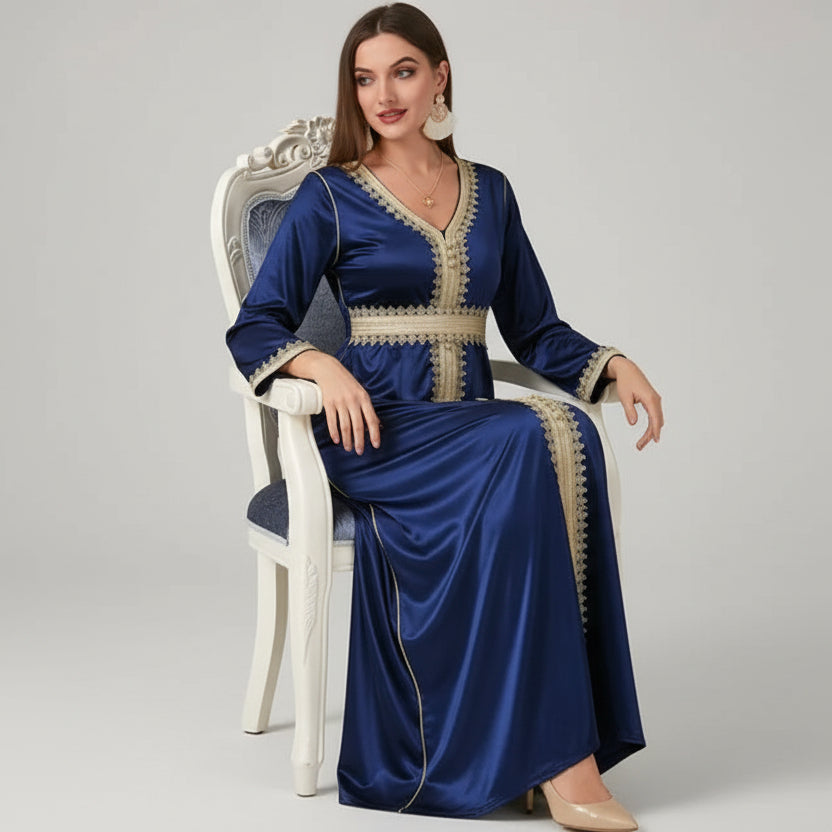 Gold Embroidered V-Neck Kaftan