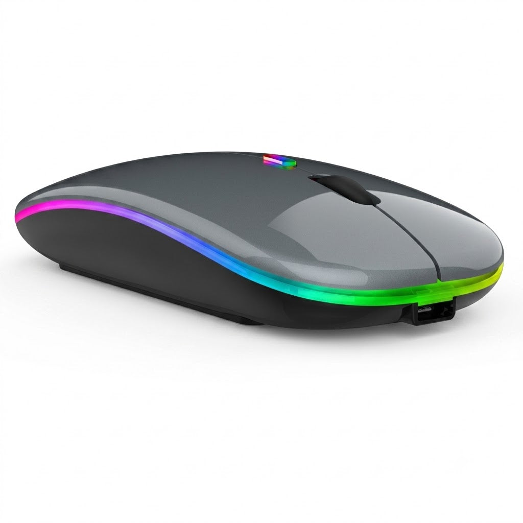 Rechargeable Dual-Mode Bluetooth 5.2 Wireless Mouse with 2.4GHz Receiver, Ultra-Silent Click & Colorful RGB LED Effects