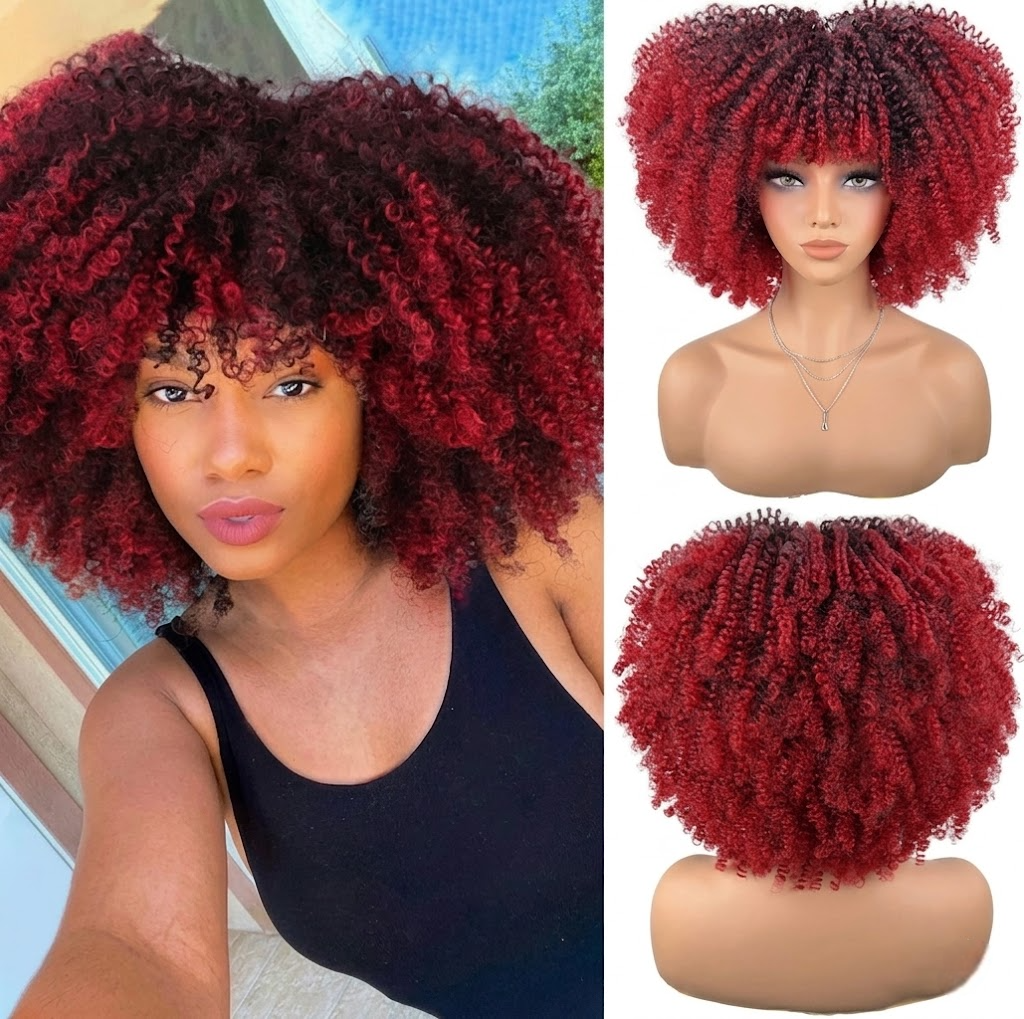 Natural-Looking Curly Synthetic Wig with Full Bangs – 16-Inch/40CM
