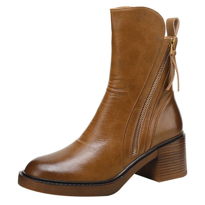 Premium Leather Block Heel Booties