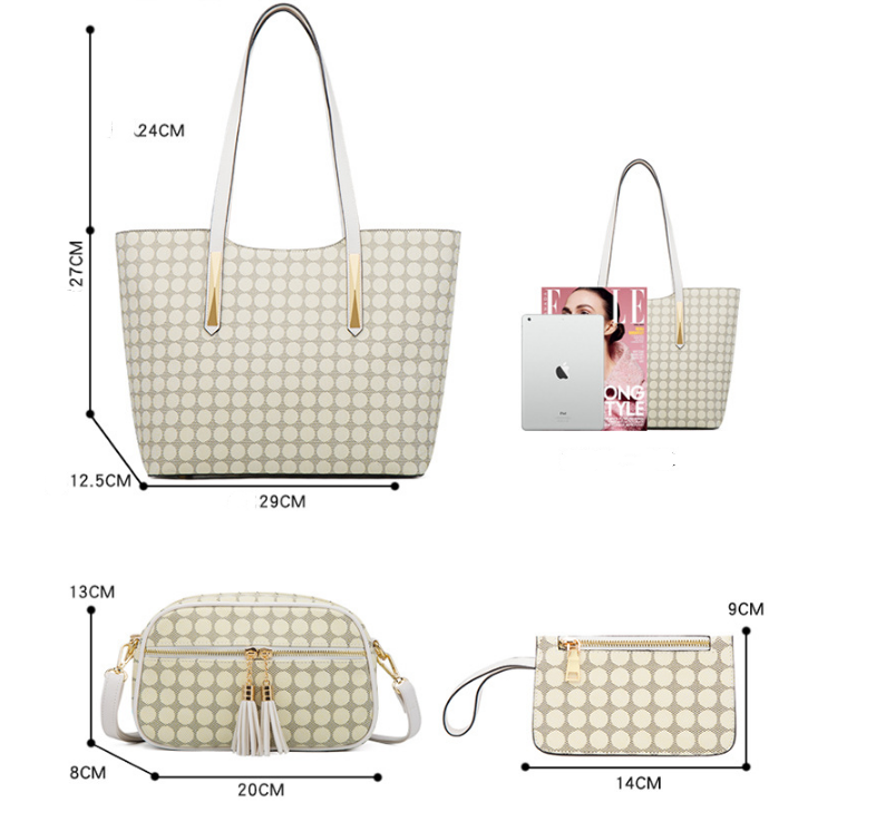 4-Piece Polka PU Leather Handbag Set