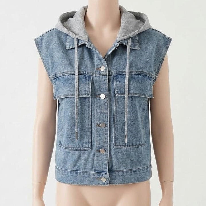 Women's Hooded Faux Denim Vest