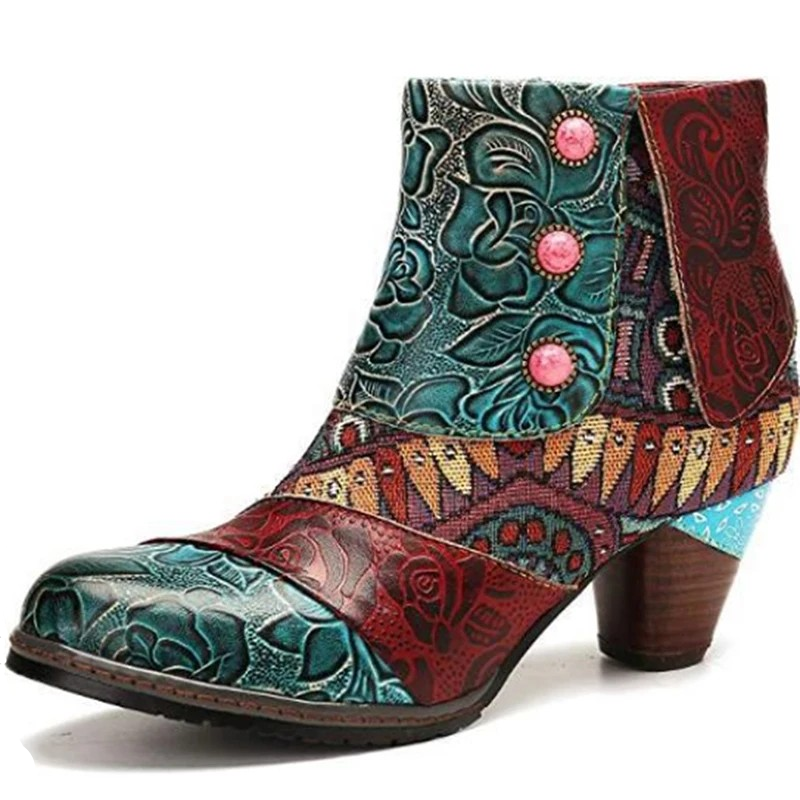 Women's Boho Patchwork Ankle Boots
