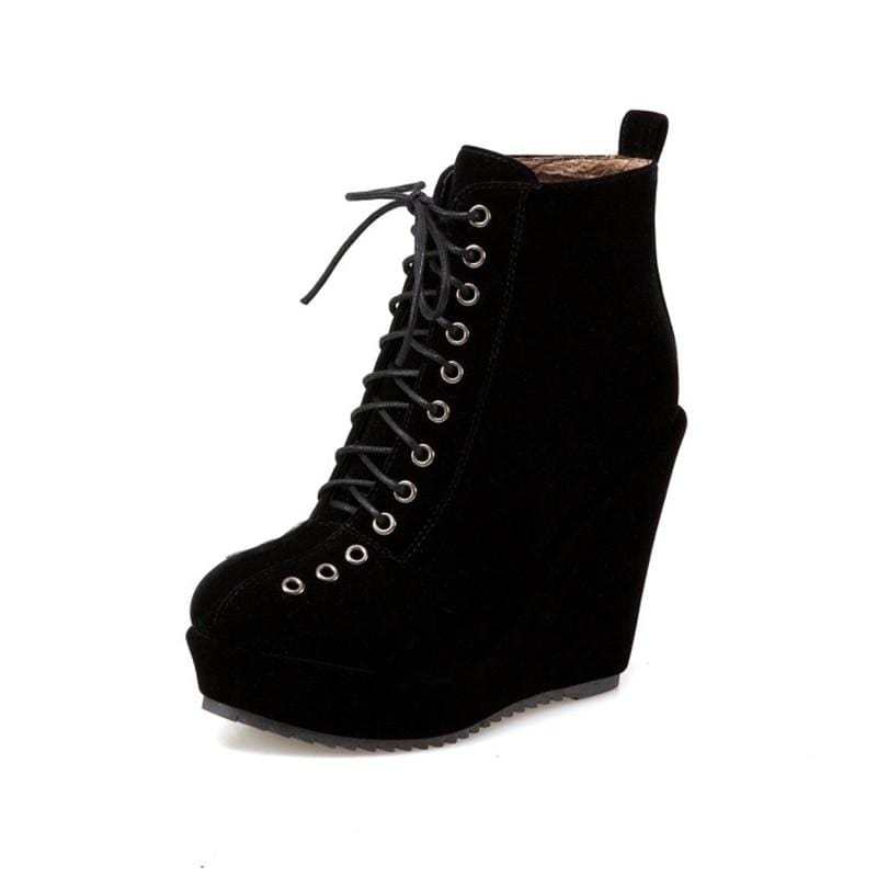 Lace-Up Platform Wedge Ankle Boots