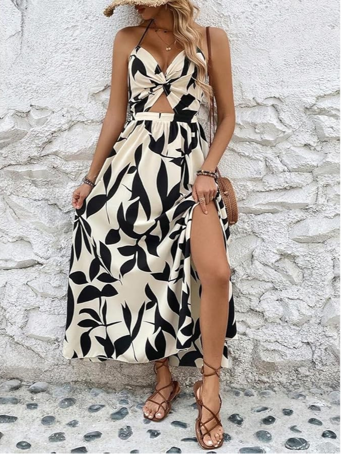 Halter Twist Front Cut-Out Maxi Dress