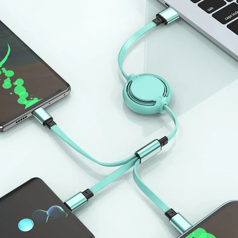 3-in-1 Retractable Multi-Charging Cable, Type-C, Micro, and Lightning Connectors